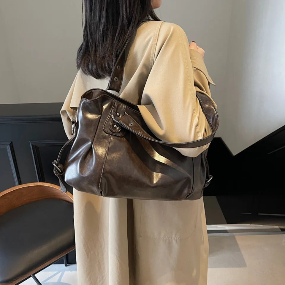 Retro Brand Roomy Shoulder Bag Female Luxury Solid Color Classic Crossbody Bag Large Capacity Style Soft PU Leather Tote Bag GONZALES ONLINE SHOP