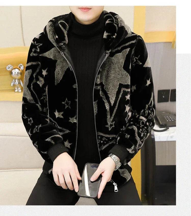 2022 Winter Faux Fur Jackets Men - Thicken Warm Imitation Fur Hooded Coat for Casual and Business Use - GONZALES ONLINE SHOP