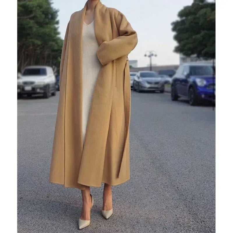 Elegant Korea Chic Woolen Coat for Women - Long Sleeve Loose White Overgarment for Autumn Winter 2023 - GONZALES ONLINE SHOP