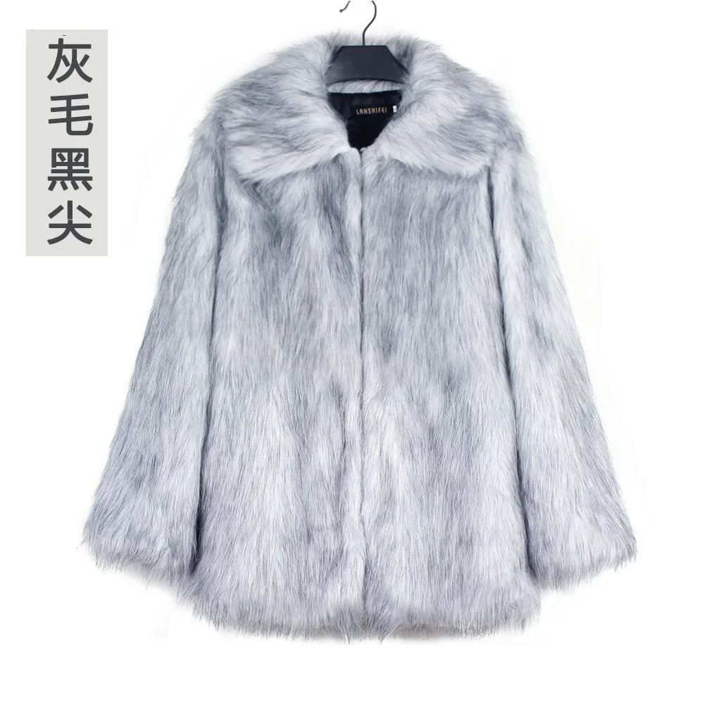 Men Faux Fox Fur Jacket Coat Winter Thick Fluffy Long Sleeve Lapel Warm Shaggy Outerwear Luxury Fur Jacket Bontjas Jackets Mens - GONZALES ONLINE SHOP