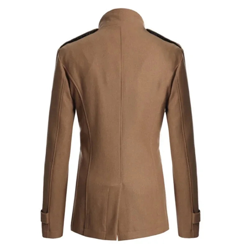 Men s Solid Color Trench Coat Long Sleeve Stand Collar Double Breasted Warm Soft Wool Overcoat - GONZALES ONLINE SHOP