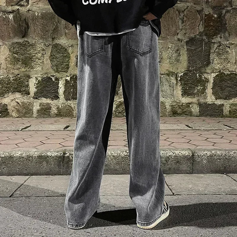 Men's Jeans Korean Version Student Casual Pants High Street Straight Loose Wide Leg Jeans Black Grey Blue Baggy Jeans GONZALES ONLINE SHOP
