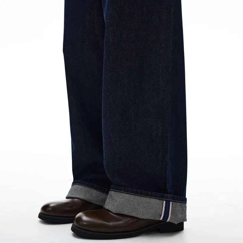 Non-fading Original Color Jeans Men's High Quality Loose Straight Denim Pants Classic American Retro Wide Leg Autumn Trousers