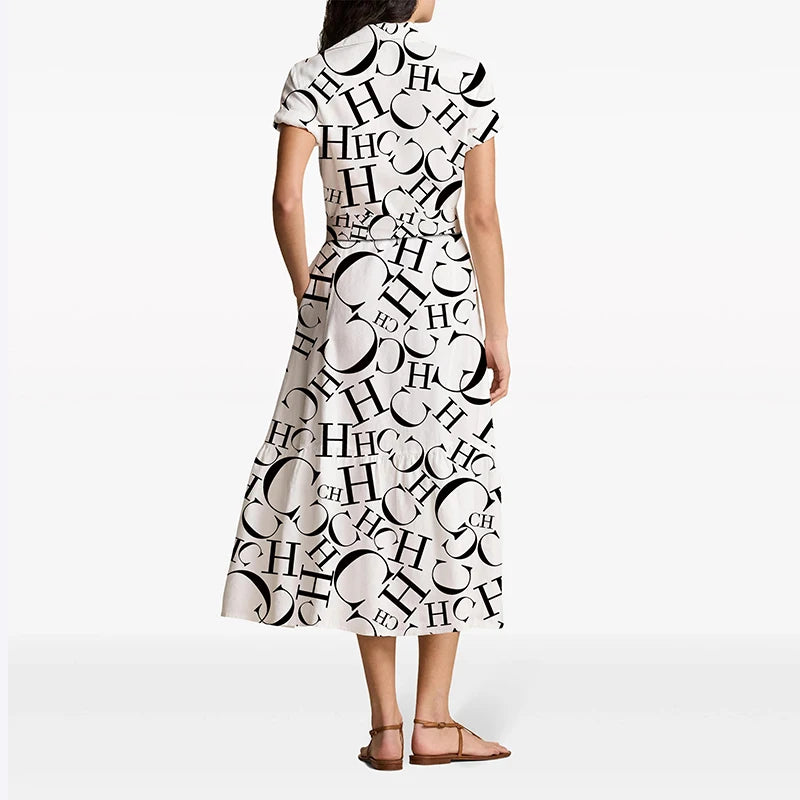 New Women Dress Summer Commuter Versatile High End Female Elegant Dress Letter Thin Band Design Office Ladies Classic Dresses GONZALES ONLINE SHOP