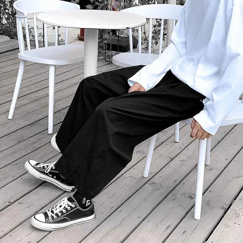 Wide Leg Pants Men Drape Straight Loose Harajuku Vintage Japan Style Ankle-length Trousers Cozy Versatile Black Pantalones Male