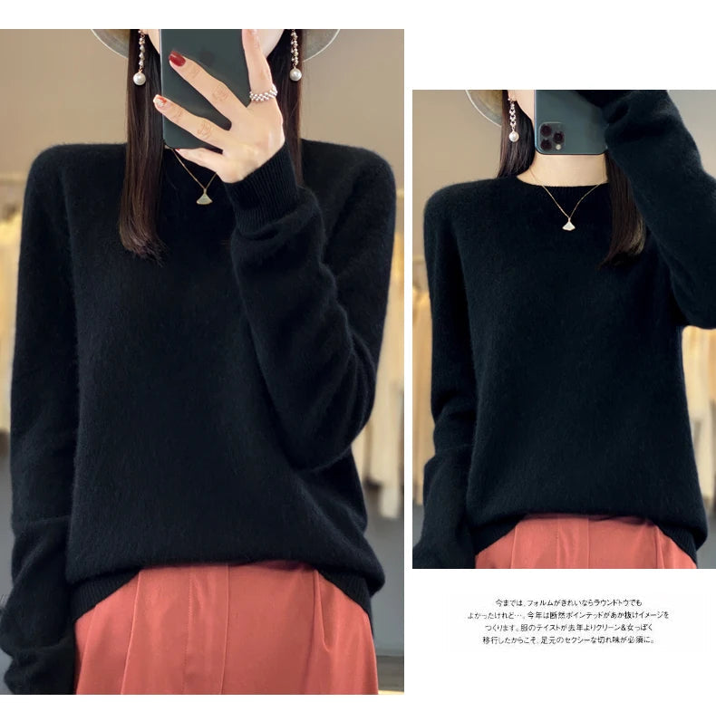 100% Merino Wool Sweater Women O-neck Cashmere Knitwear Female Pullover Autumn Winter Casual Tops Solid Color Soft Clothing GONZALES ONLINE SHOP