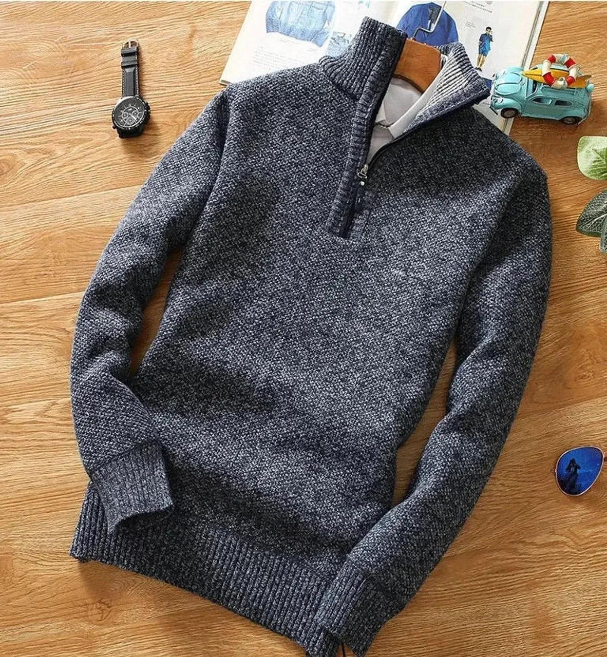 Winter Men's Fleece Thicker Sweater Half Zipper Turtleneck Warm Pullover Quality Male Slim Knitted Wool Sweaters for Spring GONZALES ONLINE SHOP