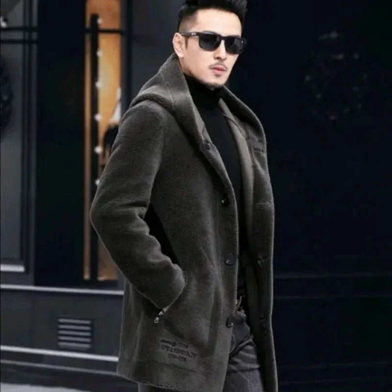 Men Winter Long Casual Thick Fleece Hooded Waterproof Jacket Male Real Fur Wool Coat Outwear Vintage Clothing G436 - GONZALES ONLINE SHOP