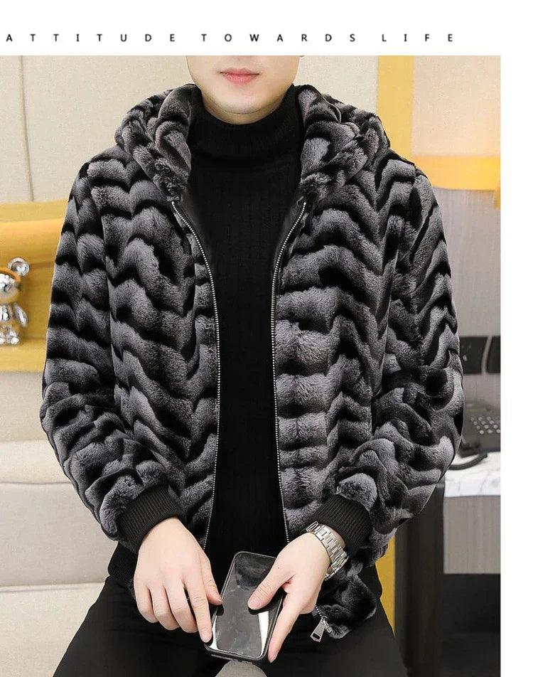 2022 Winter Faux Fur Jackets Men - Thicken Warm Imitation Fur Hooded Coat for Casual and Business Use - GONZALES ONLINE SHOP