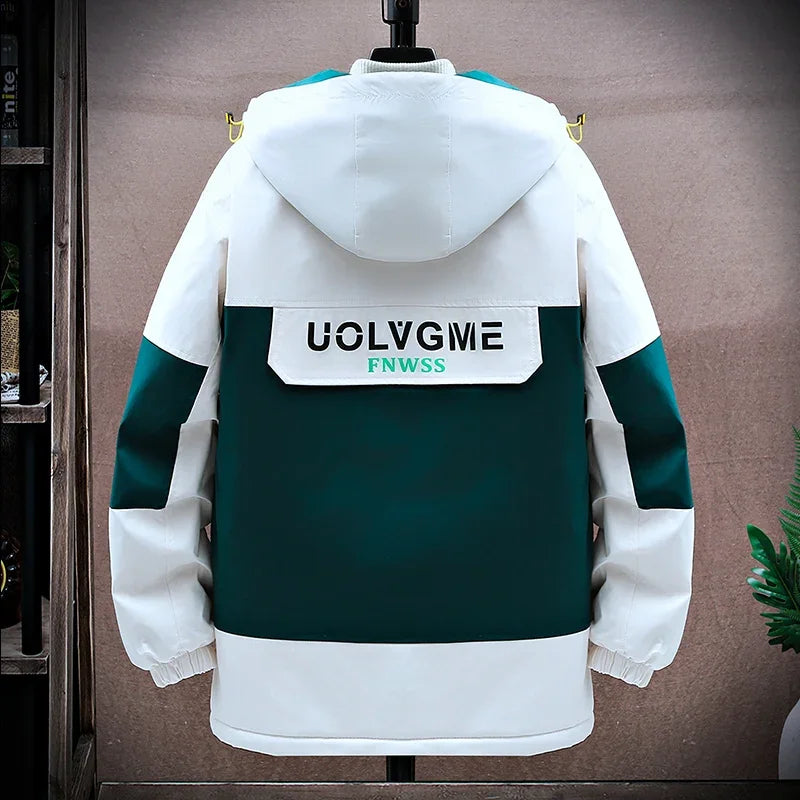 Men's Casual Jacket Hooded Top Casual Versatile Stylish Hooded Top Color Block Trendy Green Red Dropshipman