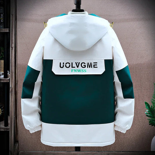 Men's Casual Jacket Hooded Top Casual Versatile Stylish Hooded Top Color Block Trendy Green Red Dropshipman