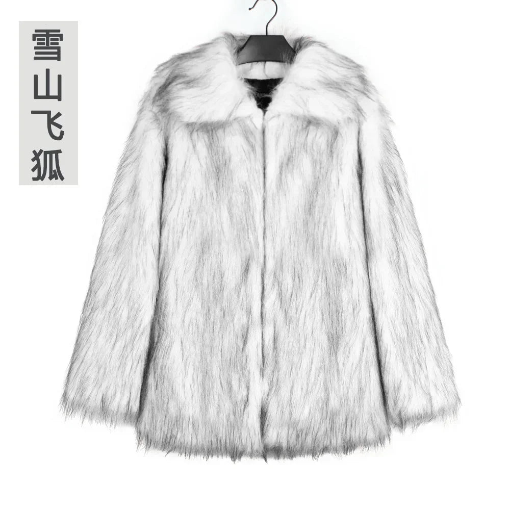 Men Faux Fox Fur Jacket Coat Winter Thick Fluffy Long Sleeve Lapel Warm Shaggy Outerwear Luxury Fur Jacket Bontjas Jackets Mens - GONZALES ONLINE SHOP