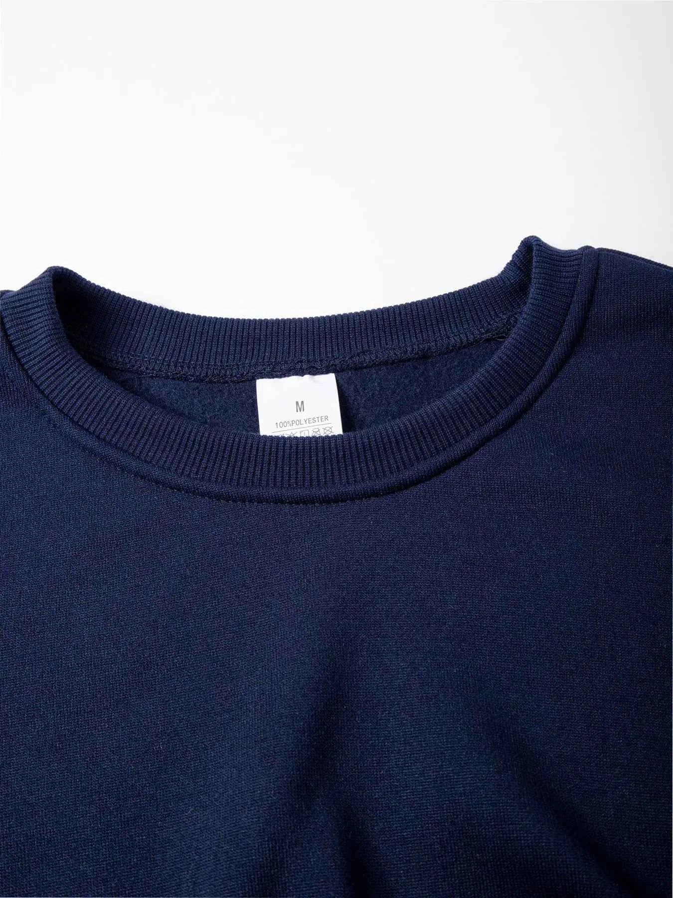 Men's Crew Neck Hoodies Autumn Winter Fleece Warm Casual Loose Pullover Solid Color Round Neck Sport Long Sleeved Sweatshirt