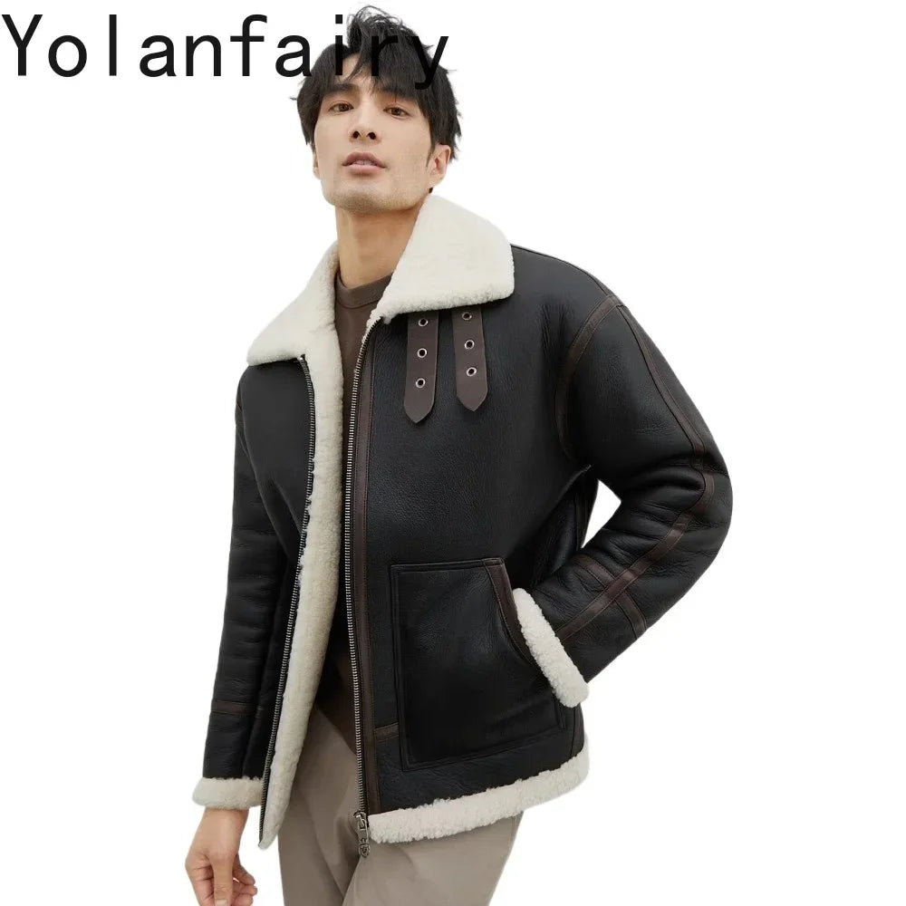 YOLANFAIRY Real Sheepskin Fur Men Jacket Natural Fur Coats Man Luxury Clothing Winter Jacket Black Fur Coat Куртка Мужская 2024 - GONZALES ONLINE SHOP