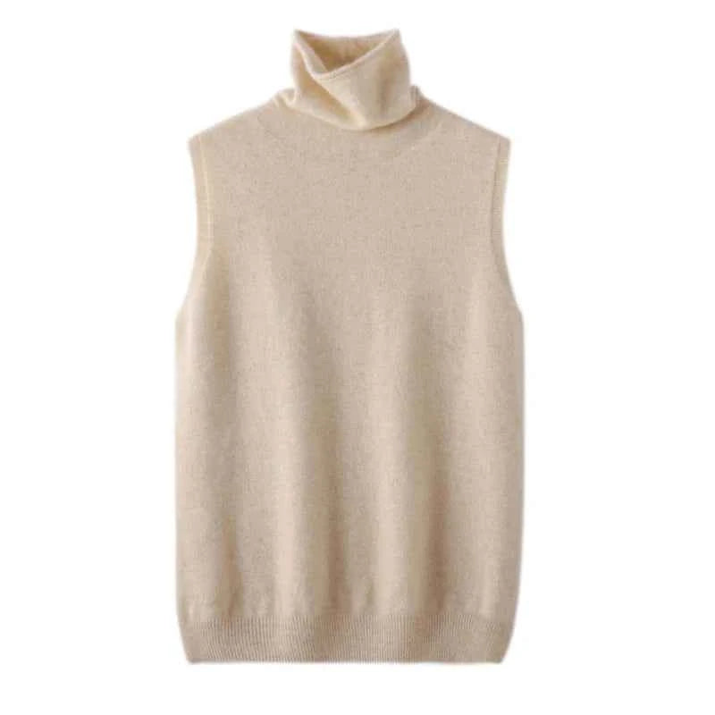 Women 100% Merino Wool Sleeveless Pullovers Turtleneck Sweater Waistcoat Wool Knitwear Spring Autumn Winter Fashion Vest Tops