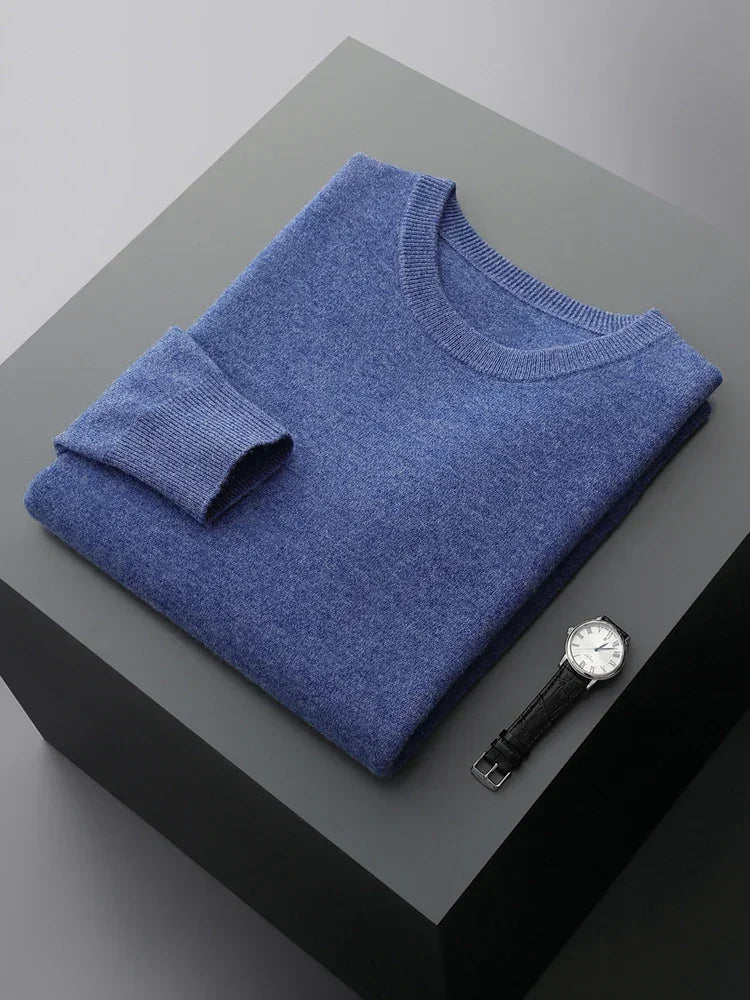 MVLYFLRT 100% Pure Merino Wool Sweater Men's Round Neck Pullover Tops Autumn Winter Thin Solid Color Sweater Versatile Basic GONZALES ONLINE SHOP