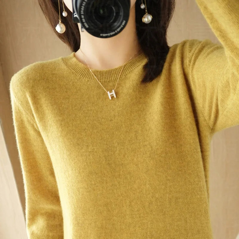 Autumn And Winter Cashmere Sweater Women's Crew Neck Pullover Casual Knitted Top Women's Short Undercoat Fashion 18 Colors GONZALES ONLINE SHOP