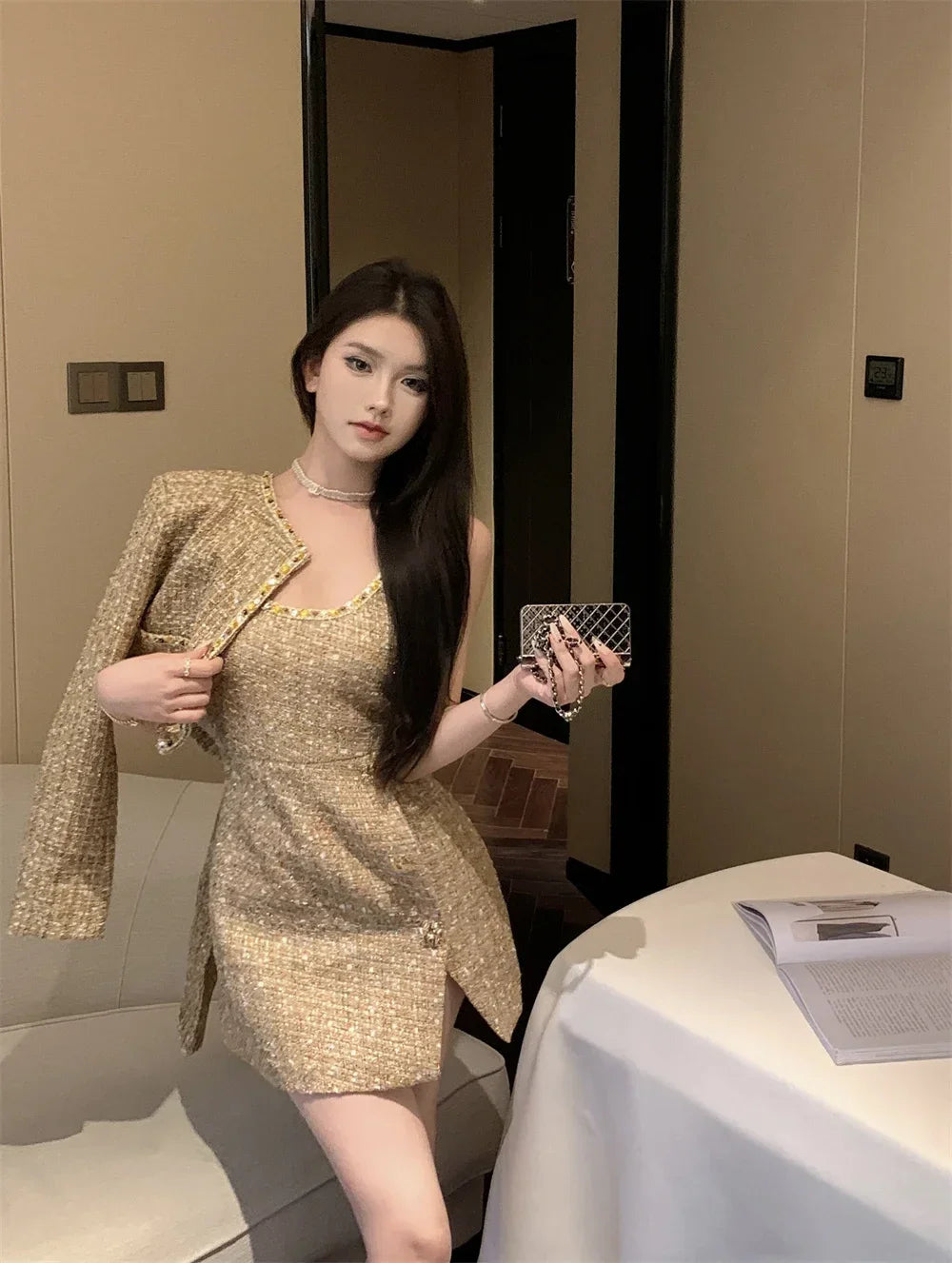 High Street French Small Fragrant Tweed Two Piece Set Women Woolen Jacket Coat + Dress Suits Autumn Winter Luxury 2 Piece Outfit - GONZALES ONLINE SHOP