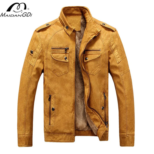 MaiDangDi Winter Men's Washed Leather Jacket European and American Casual Thickened Men's Coat Men's Thick Leather Jacket - GONZALES ONLINE SHOP