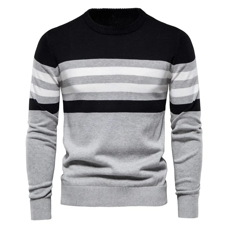 Men's Striped Cotton Sweater Pullover O Neck Knitwear Autumn Jumpers Plus Size 3XL 4XL - GONZALES ONLINE SHOP