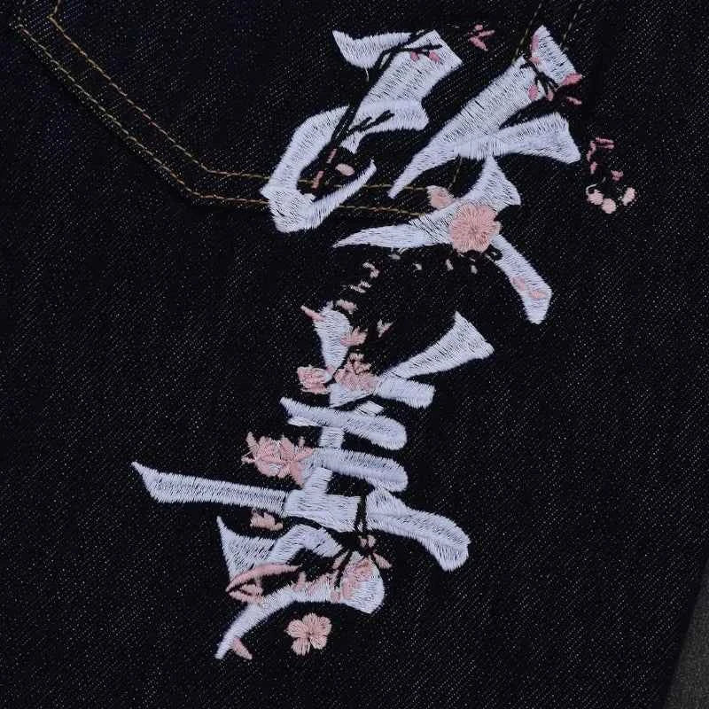 Fromszn raw baggy jeans Y2K retro art font embroidery black jeans Harajuku hip hop unisex woven washed patchwork wide leg pants