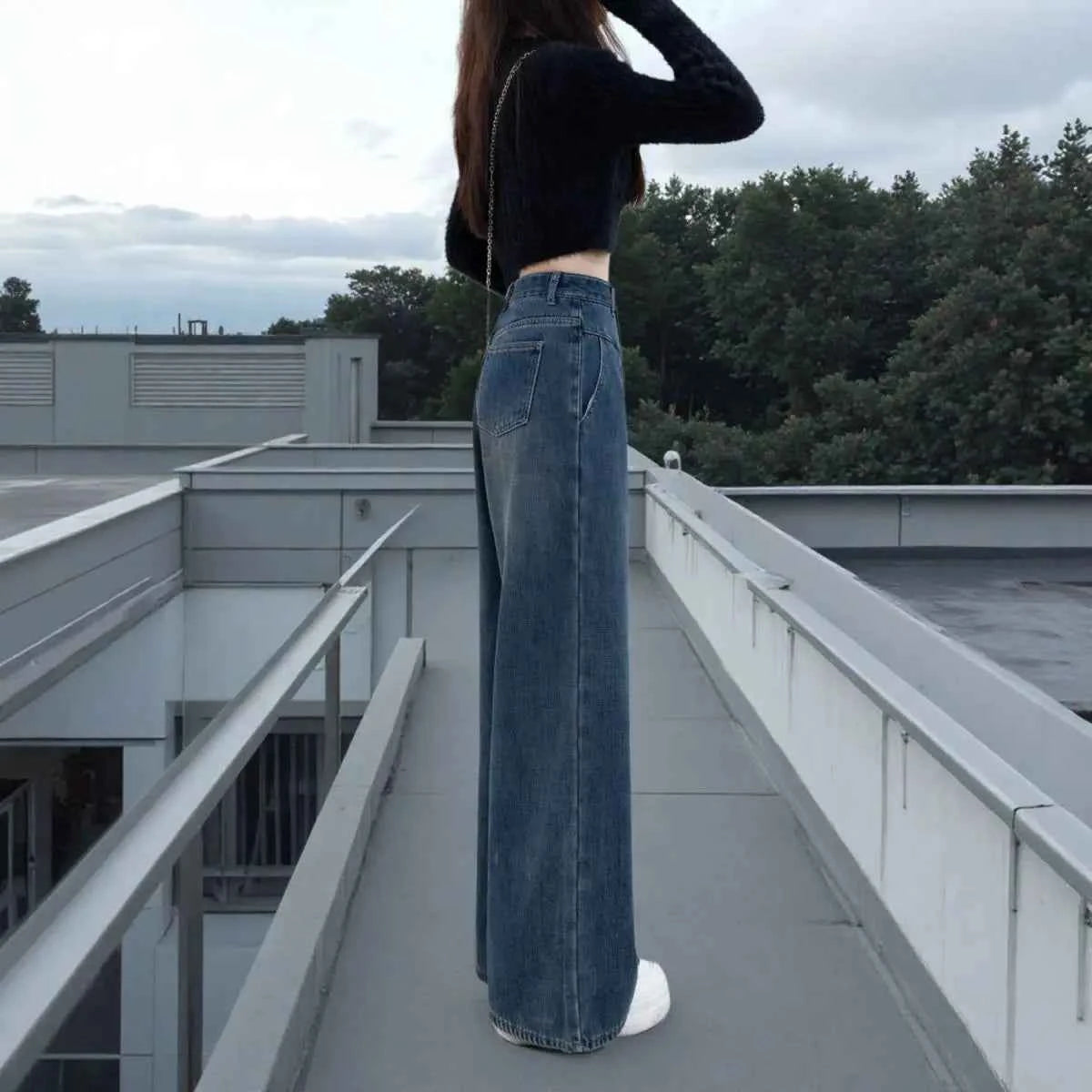 Retro Wide-leg Jeans in Spring Summer and Autumn New High-waist Loose Slim Casual and Versatile Floor Straight Trousers