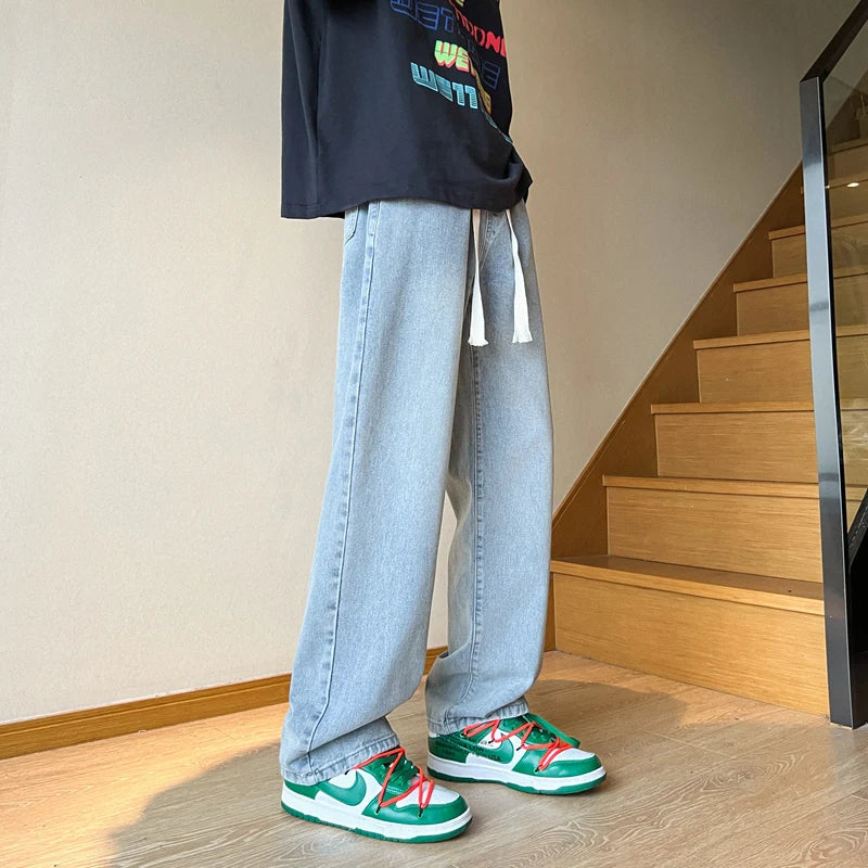 American retro drawstring jeans for men in spring and autumn fashion, washed with water, loose and versatile, men's denim pants GONZALES ONLINE SHOP