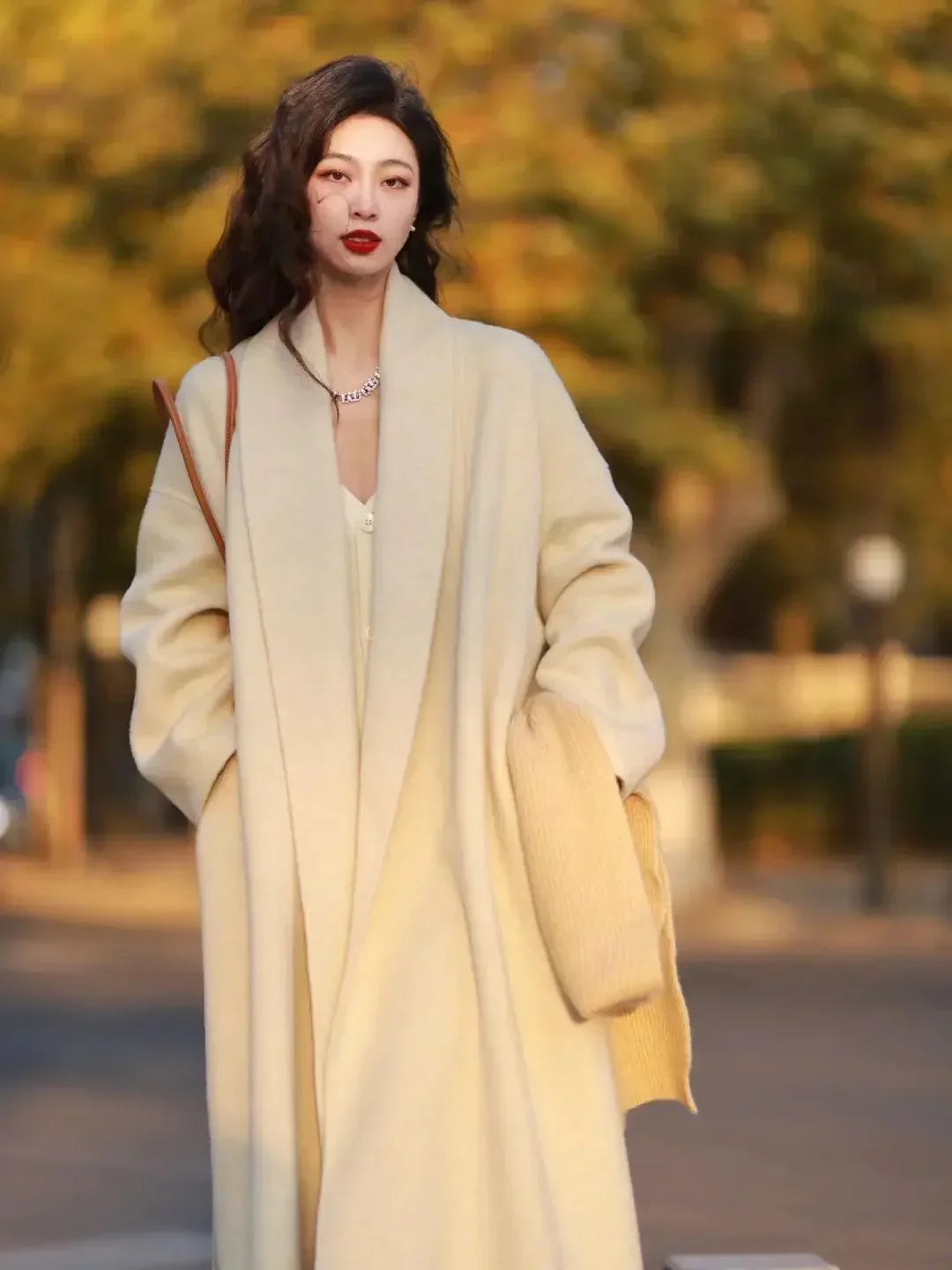 Elegant Korea Chic Woolen Coat for Women - Long Sleeve Loose White Overgarment for Autumn Winter 2023 - GONZALES ONLINE SHOP