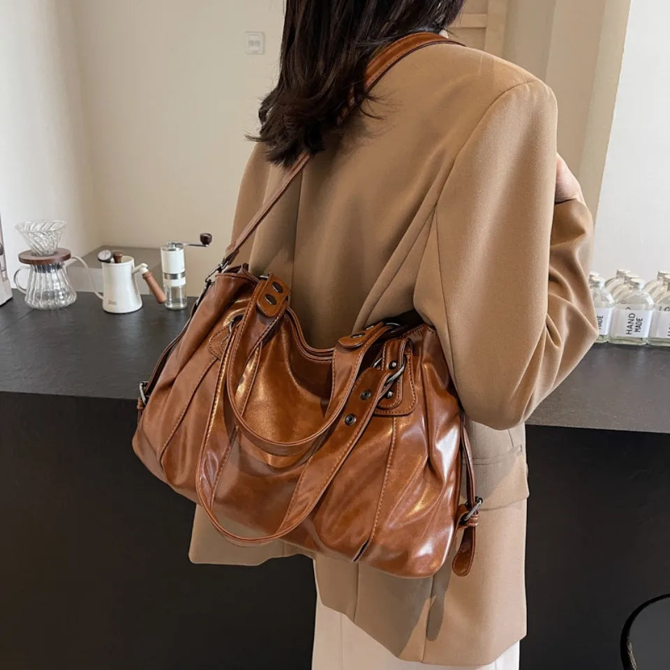 Retro Brand Roomy Shoulder Bag Female Luxury Solid Color Classic Crossbody Bag Large Capacity Style Soft PU Leather Tote Bag GONZALES ONLINE SHOP