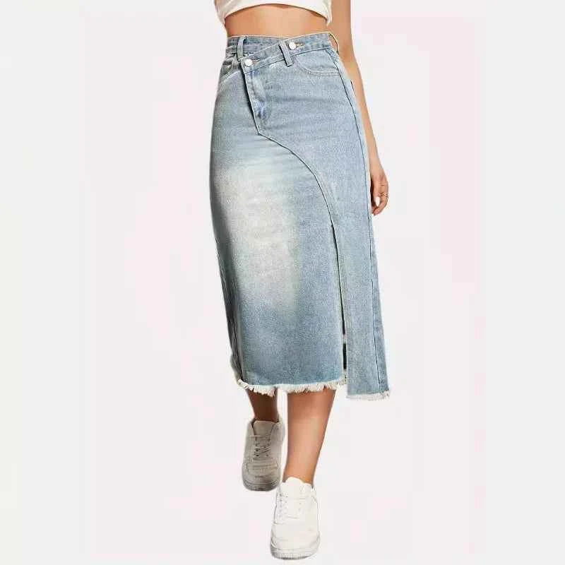 1pcs Vintage Denim Skirt for Women Fashion A Line Skirt High Waist Mid Length Denim Half Body Skirt