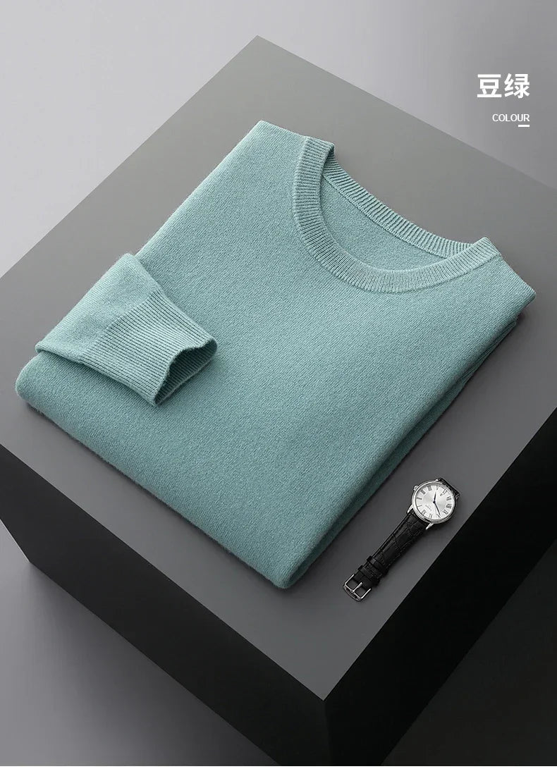 MVLYFLRT 100% Pure Merino Wool Sweater Men's Round Neck Pullover Tops Autumn Winter Thin Solid Color Sweater Versatile Basic GONZALES ONLINE SHOP