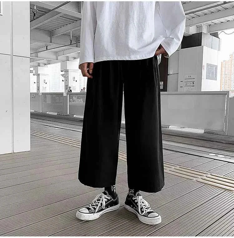 Wide Leg Pants Men Drape Straight Loose Harajuku Vintage Japan Style Ankle-length Trousers Cozy Versatile Black Pantalones Male