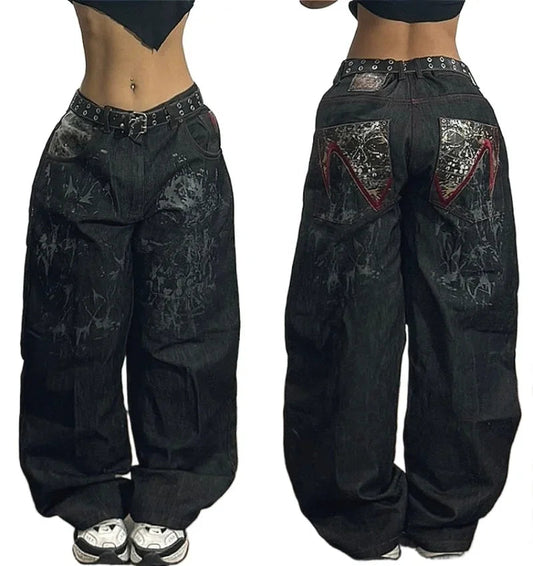 American Hip-hop Retro Loose Jeans Women's Y2K New Tide Harajuku High Waist Wide leg Pants Gothic Wide Pants Street Pants Male GONZALES ONLINE SHOP