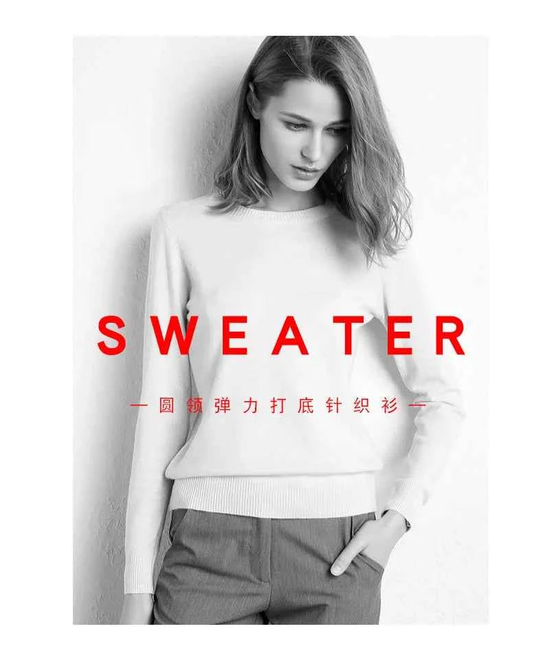 Women Slim O-Neck Solid Pullover Cashmere Wool Blending Sweater Autumn And Winter Long-Sleeved Knit Bottoming Shirt Large Size