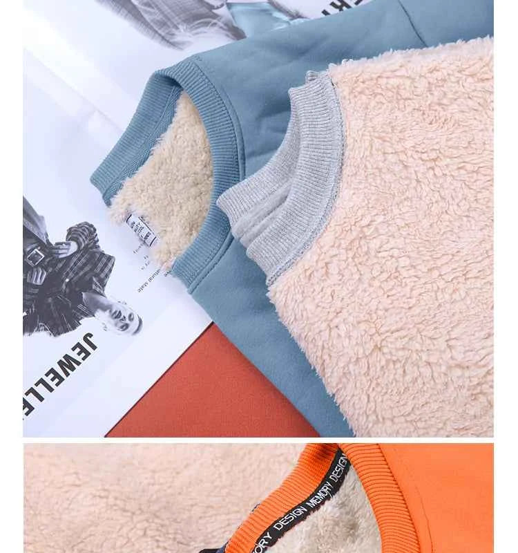 Lamb Velvet Hoodie Men's Thickened Fleece round Neck Casual Versatile Teenage Warm Top Lamb Velvet Jacket Winter Fashion