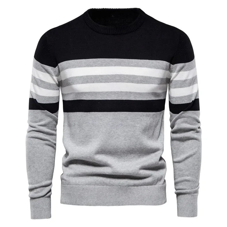 Men's Striped Cotton Sweater Pullover O Neck Knitwear Autumn Jumpers Plus Size 3XL 4XL - GONZALES ONLINE SHOP