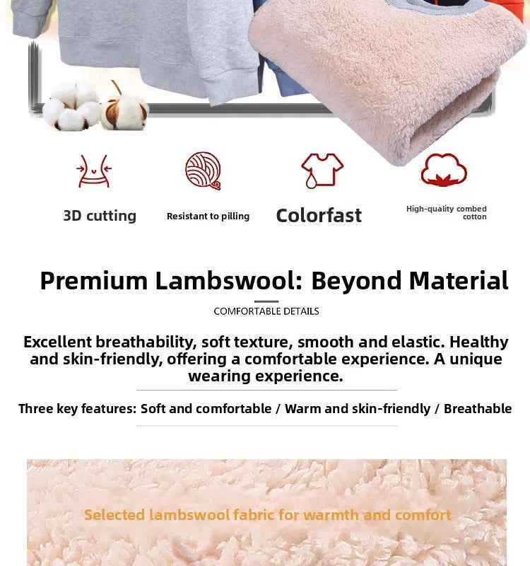 Lamb Velvet Hoodie Men's Thickened Fleece round Neck Casual Versatile Teenage Warm Top Lamb Velvet Jacket Winter Fashion