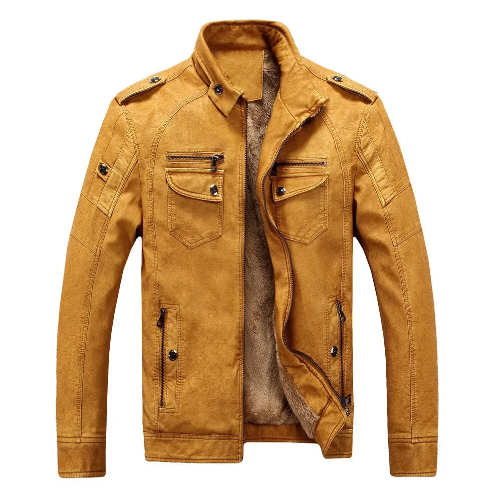 MaiDangDi Winter Men's Washed Leather Jacket European and American Casual Thickened Men's Coat Men's Thick Leather Jacket - GONZALES ONLINE SHOP