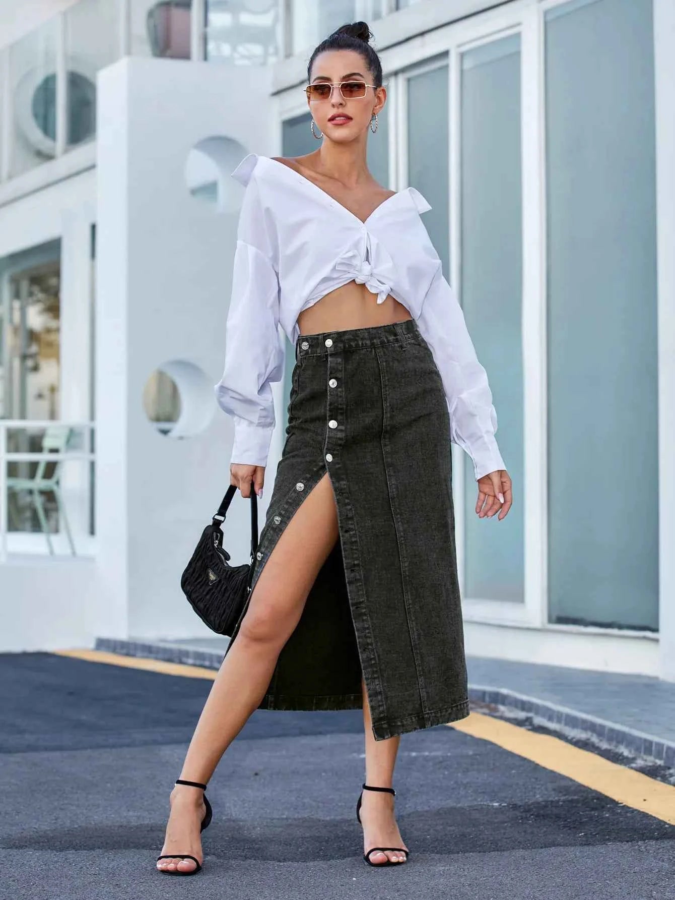 Casual High Quality Maxi Denim Skirts For Women Summer 2024 Fashion Black Jeans Dress Long Y2k Skirt Denim