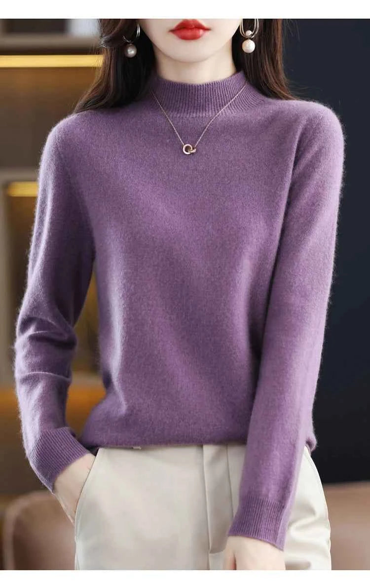 Half High Solid Color Cashmere Sweater For Women Loose Pullover Autumn and Winter Contracted Commuter Basic Knitwear Top Base