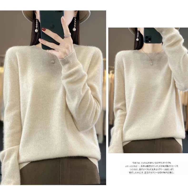 100% Merino Wool Sweater Women O-neck Cashmere Knitwear Female Pullover Autumn Winter Casual Tops Solid Color Soft Clothing