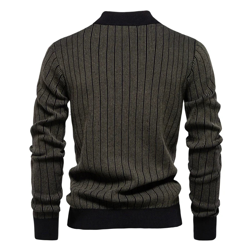 AIOPESON Mens Mock Neck Pullover Sweater - New Design Cotton Stripped Sweater for Autumn Winter Warmth - GONZALES ONLINE SHOP