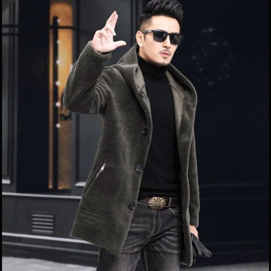Men Winter Long Casual Thick Fleece Hooded Waterproof Jacket Male Real Fur Wool Coat Outwear Vintage Clothing G436 - GONZALES ONLINE SHOP