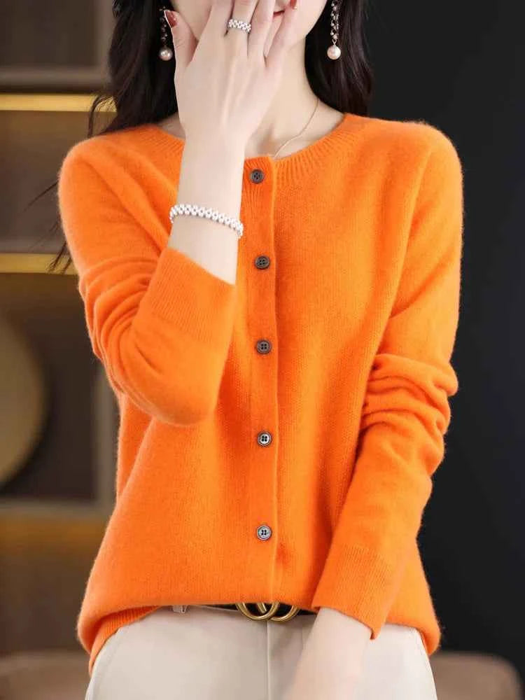 Women Cashmere Sweater 100% Merino Wool Knitted Cardigan Autumn Winter Knitwear O-Neck Female Solid Color Casual Fashion Top