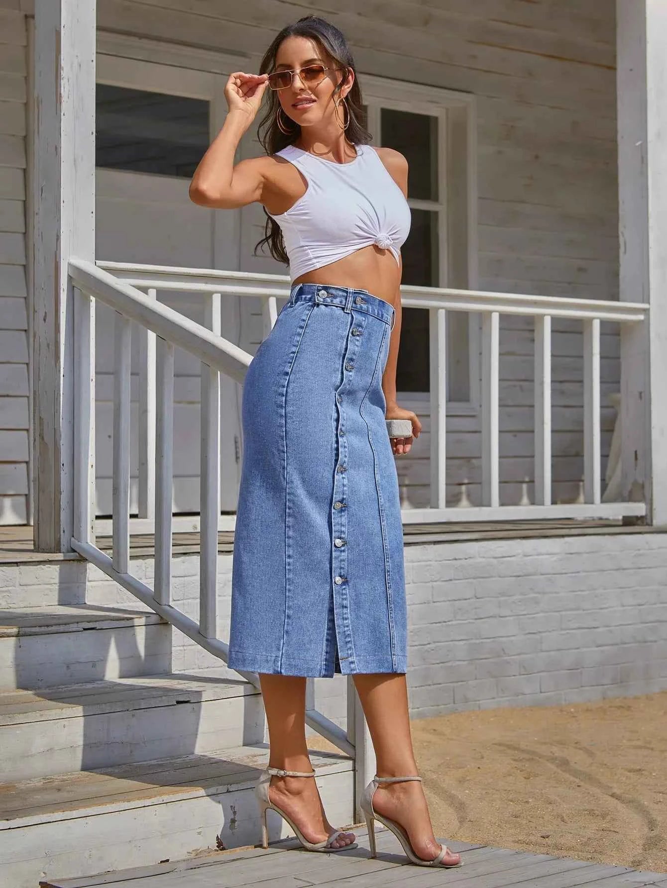 Casual High Quality Maxi Denim Skirts For Women Summer 2024 Fashion Black Jeans Dress Long Y2k Skirt Denim