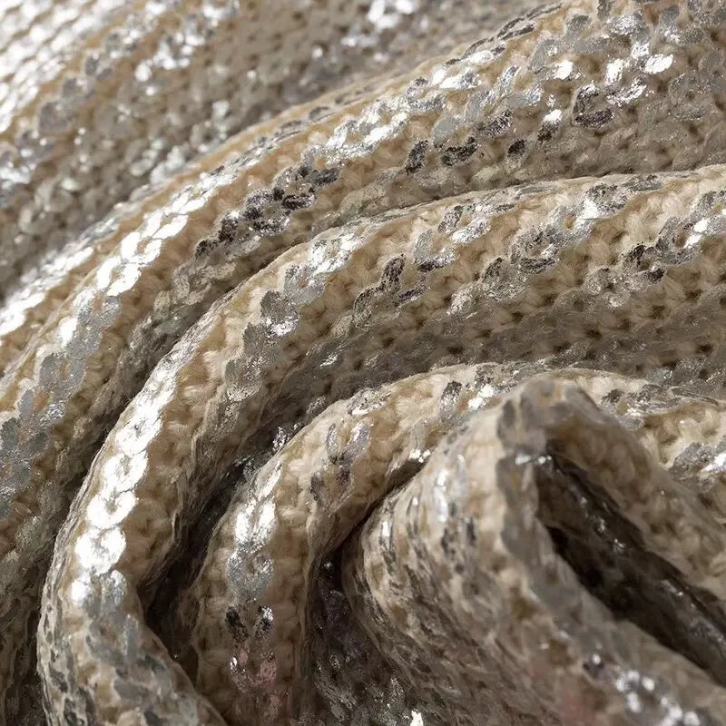 2024 Spring Women Retro Bronzing Silver Sweater Drop Shoulder Long Sleeve Rib Knitted Pullover Knitwear Jumper - GONZALES ONLINE SHOP