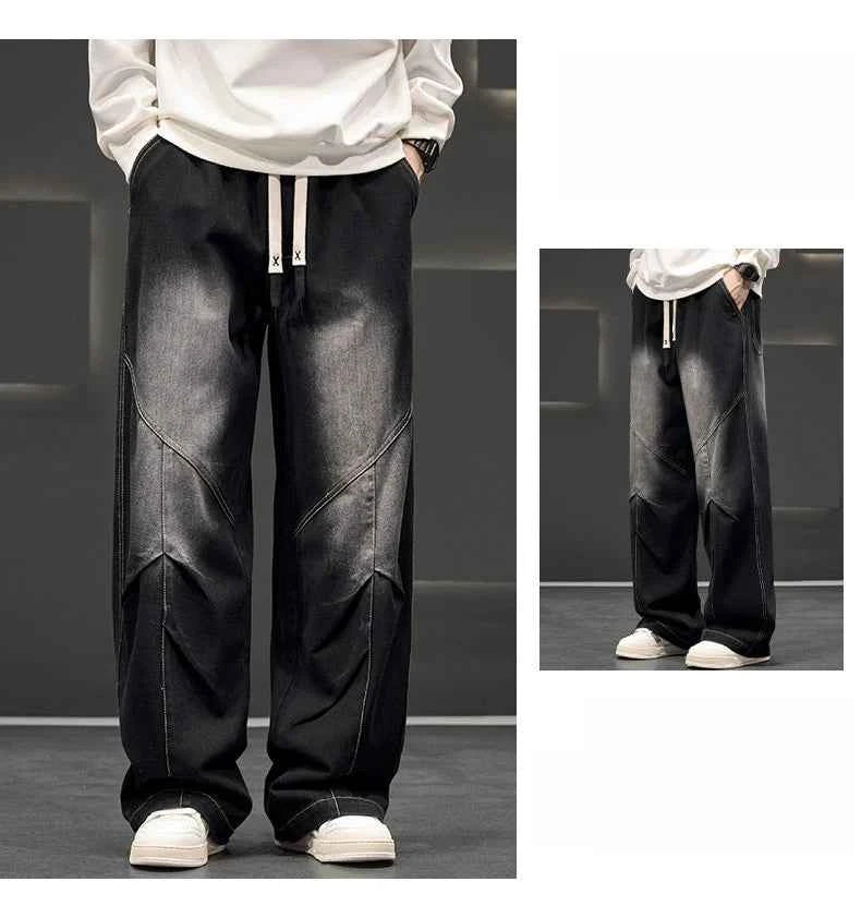 Men's Wide Leg Jeans Loose Casual Oversized Trousers Spring Fashion Streetwear Outdoor Neutral Style Washed Effect