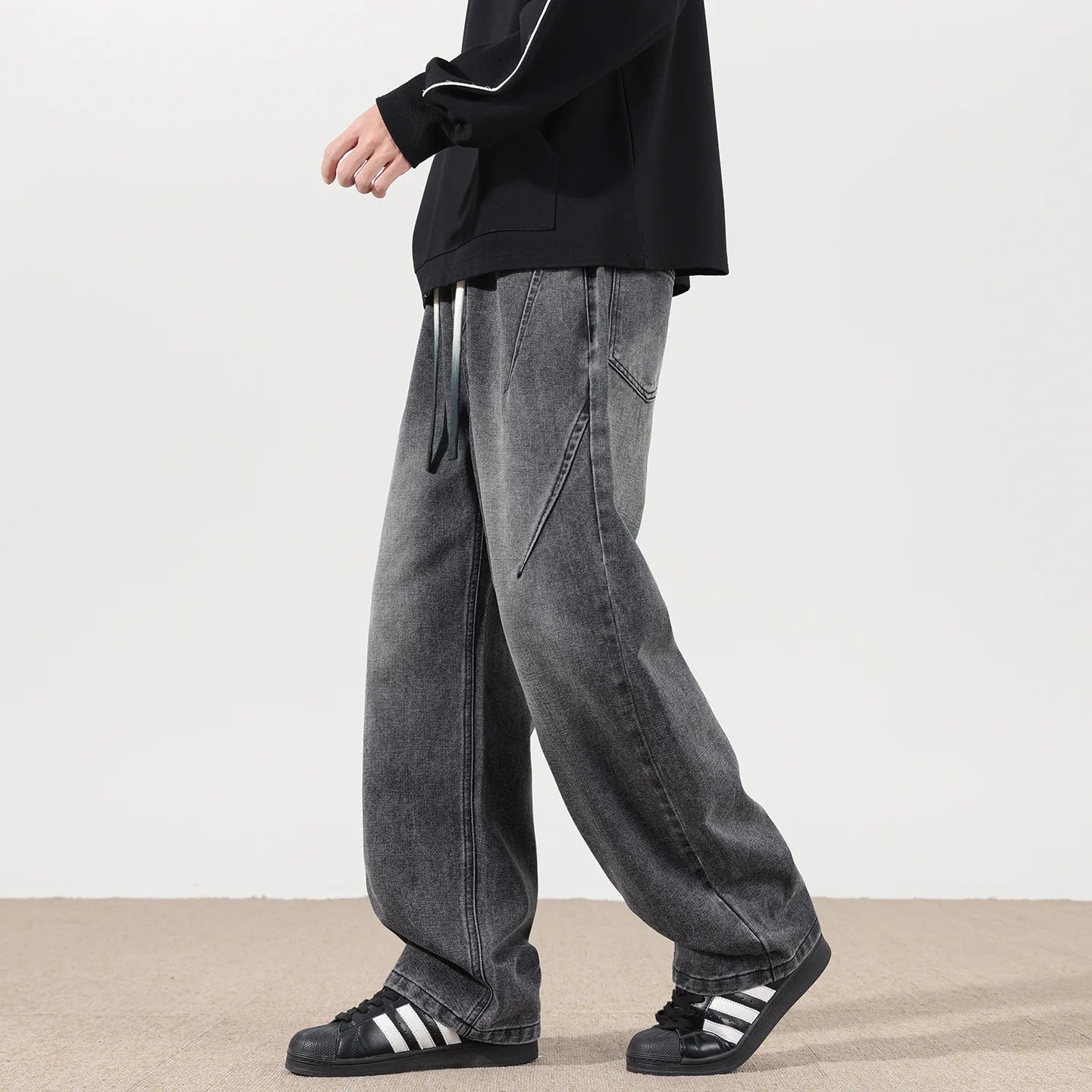 Jeans men's 2025 autumn new style American high street men's washed and worn drawstring trend straight leg denim pants GONZALES ONLINE SHOP