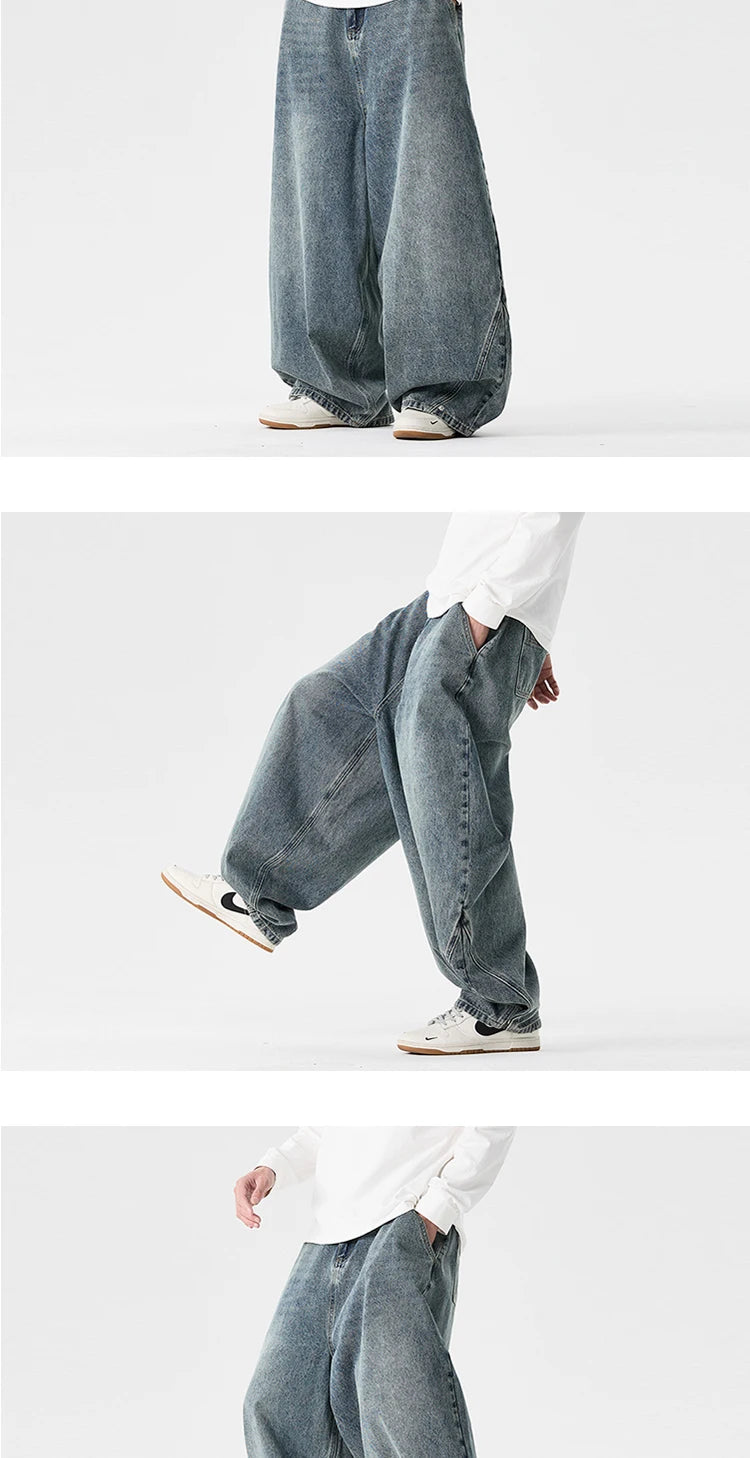 Denim Wide Leg Pants Mens Fashion Casual Pants Loose Hip Hop Lantern Pants Streetwear Jeans Male Elastic Waist Trousers Oversize GONZALES ONLINE SHOP