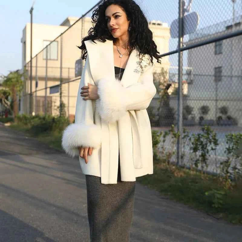 TARUXY Fox Fur Woolen Coats Women's Short Coat Office Lady Removable Elegant Double-sided Wool Overcoat 2025 New Cardigan Jacket